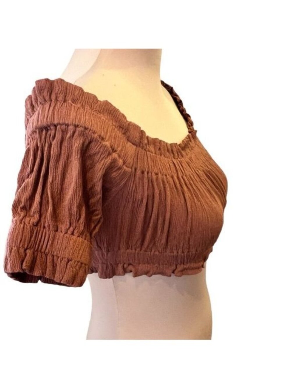 Mable cropped top gauze like rayon brown Size Small Off the Shoulder - Picture 3 of 9